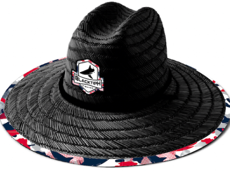 BlacktipH Straw Hat - Red White and Blue Shark Camo- Black Cheap